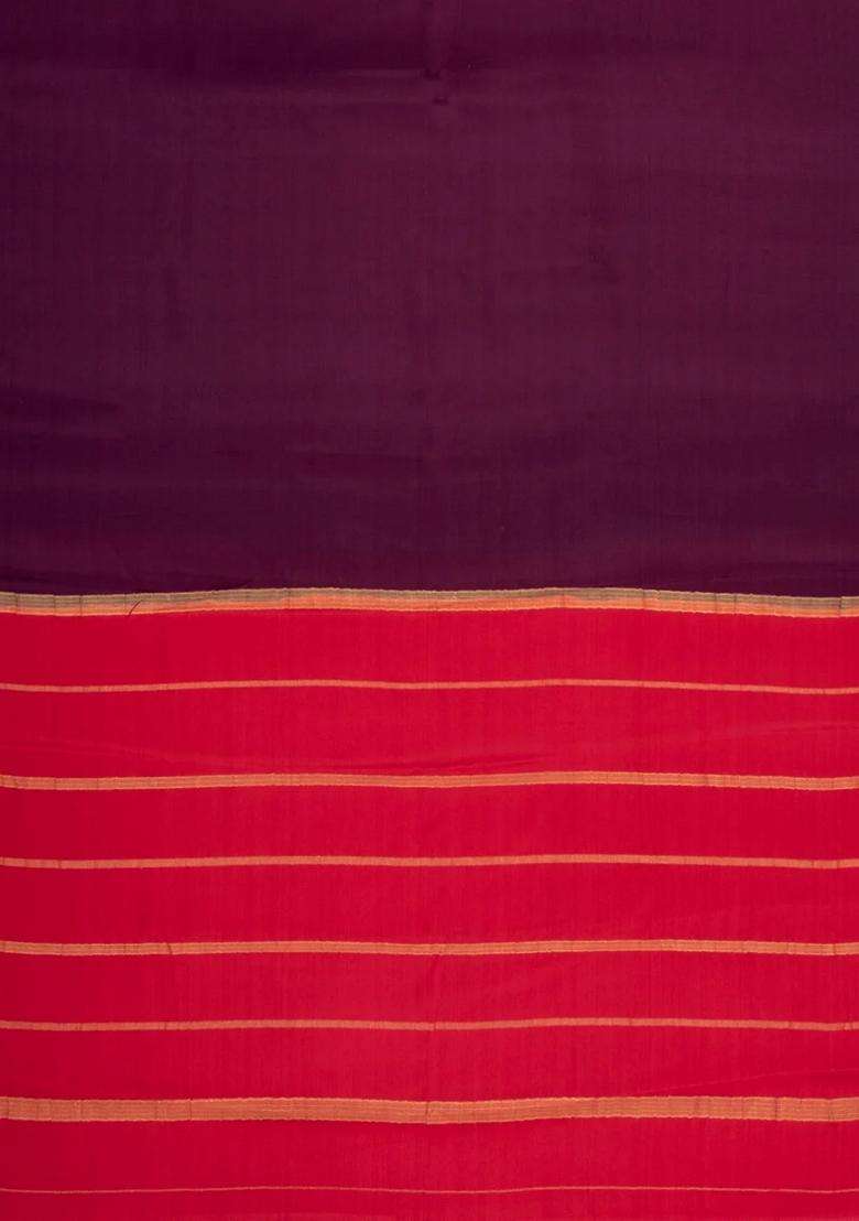 Dark Maroon Woven Mysore Silk Saree With Contrast Zari Border With Traditional Woven Design For Women - Indya