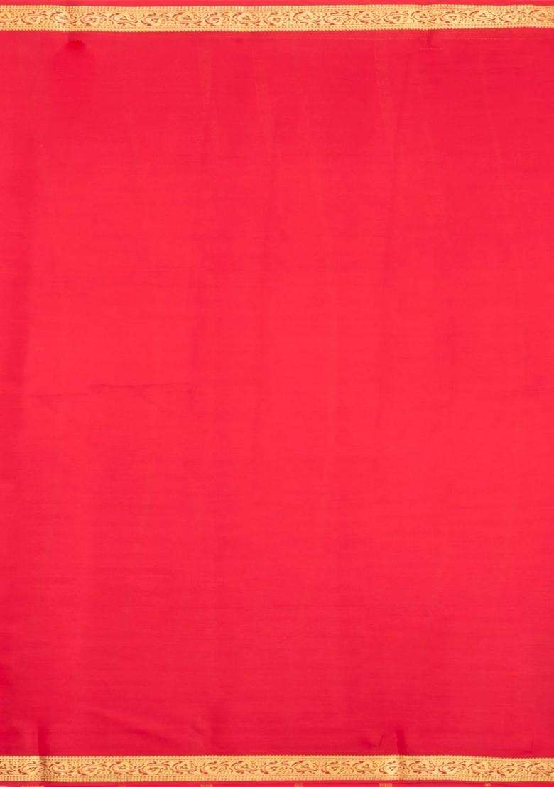 Dark Maroon Woven Mysore Silk Saree With Contrast Zari Border With Traditional Woven Design For Women - Indya
