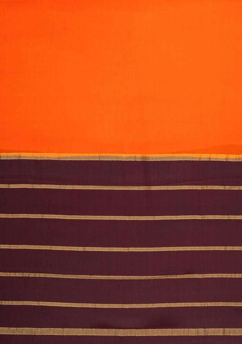 Orange Woven Mysore Silk Saree With Contrast Zari Border With Traditional Woven Design For Women - Indya