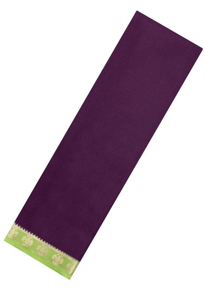Default Title Dark Burgundy Woven Mysore Silk Saree With Contrast Zari Border With Traditional Woven Design For Women - Indya