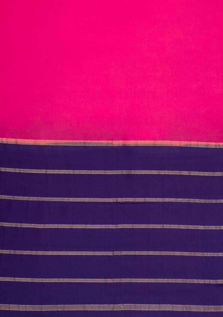 Hot Pink Woven Mysore Silk Saree With Contrast Zari Border With Traditional Woven Design For Women - Indya