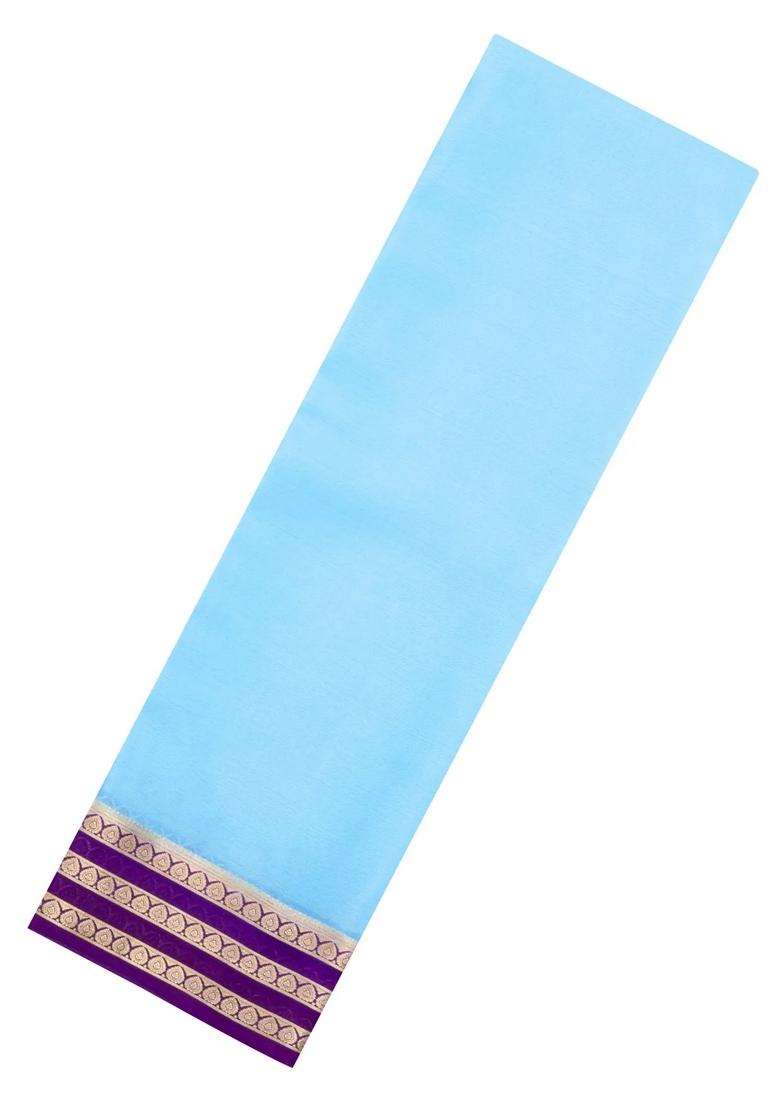 Turquoise Woven Mysore Silk Saree With Contrast Zari Border With Traditional Woven Design For Women - Indya