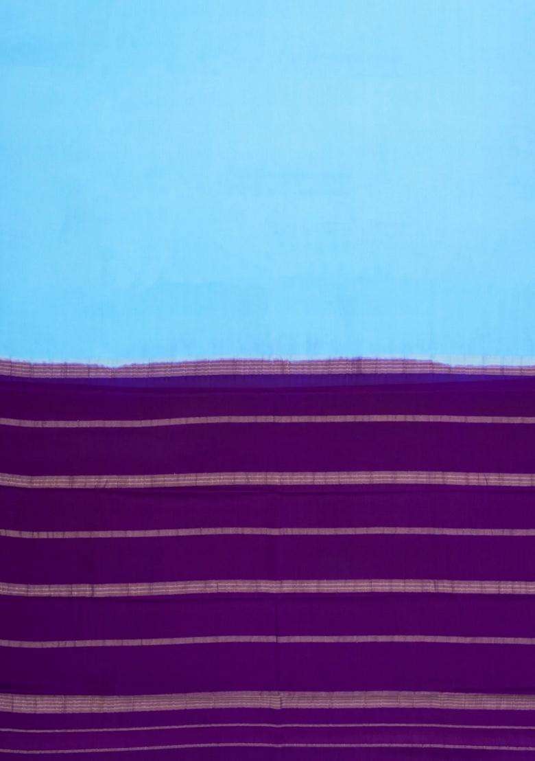 Turquoise Woven Mysore Silk Saree With Contrast Zari Border With Traditional Woven Design For Women - Indya
