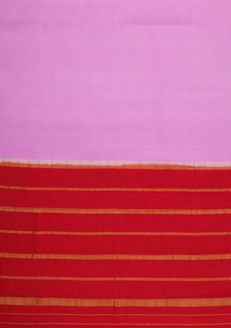 Pink Woven Mysore Silk Saree With Contrast Zari Border With Traditional Woven Design For Women - Indya