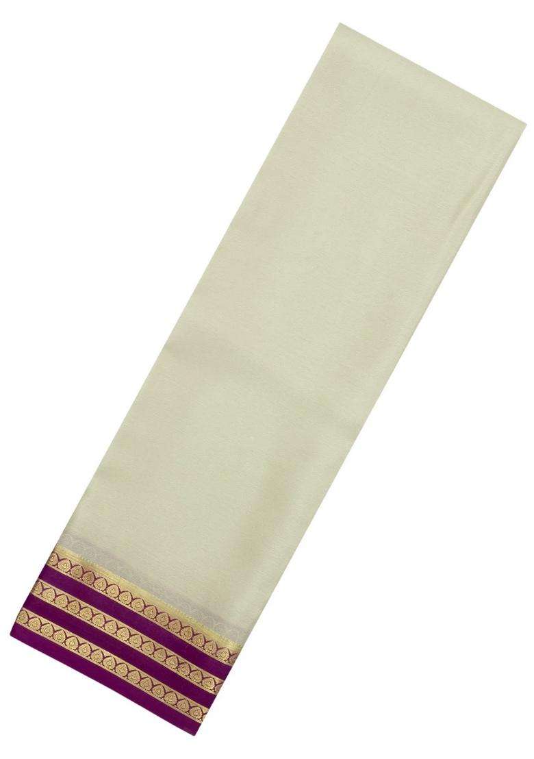 Cream Woven Mysore Silk Saree With Contrast Zari Border With Traditional Woven Design For Women - Indya
