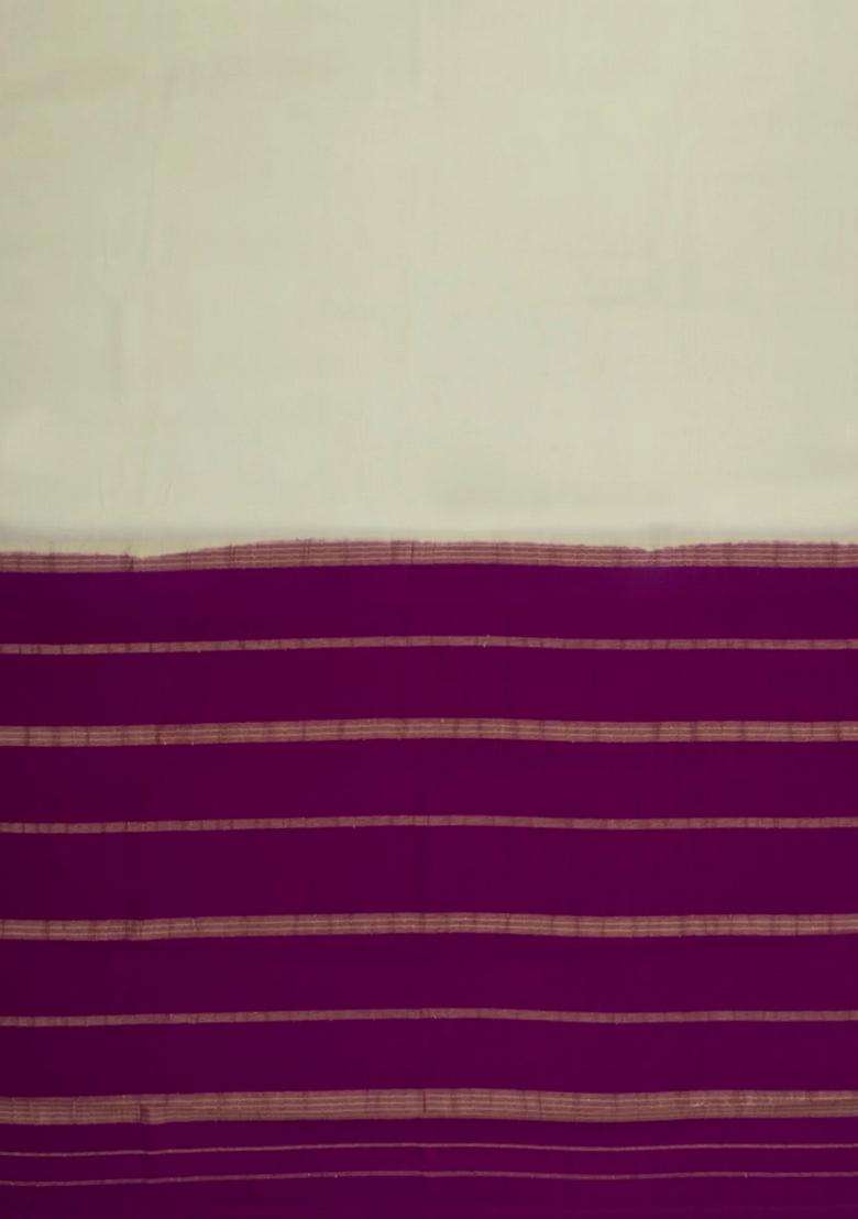 Cream Woven Mysore Silk Saree With Contrast Zari Border With Traditional Woven Design For Women - Indya