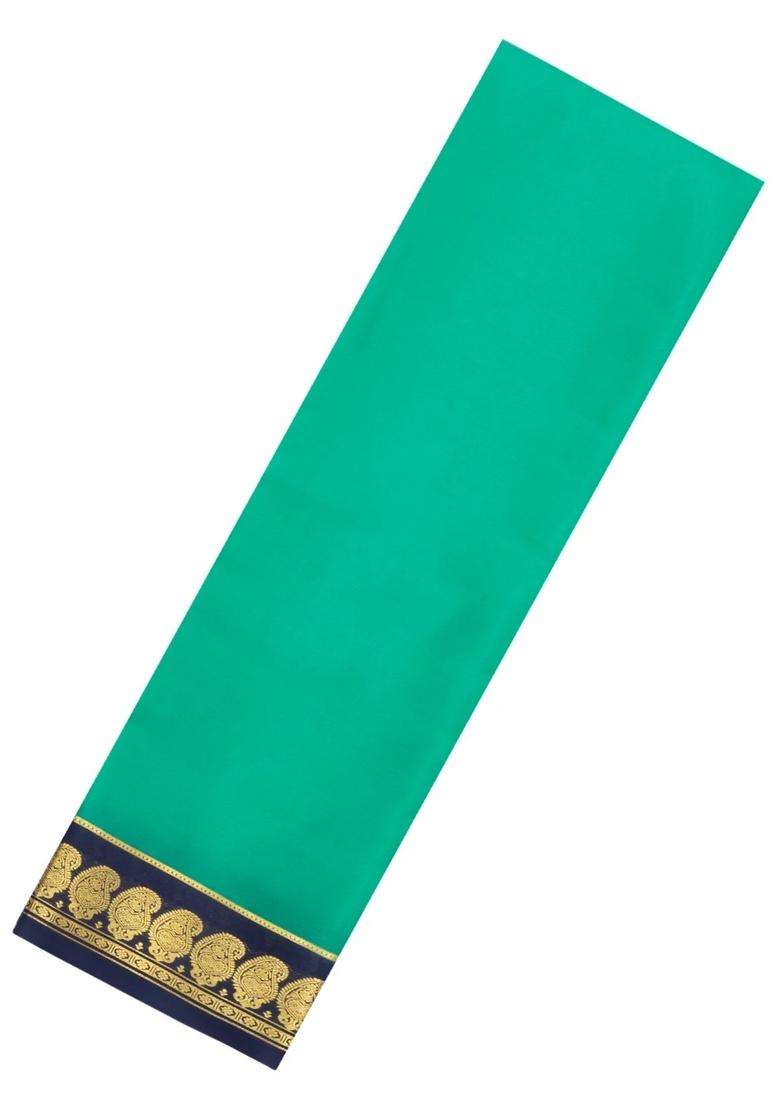 Aquamarine Woven Mysore Silk Saree With Contrast Border With Traditional Woven Design For Women - Indya