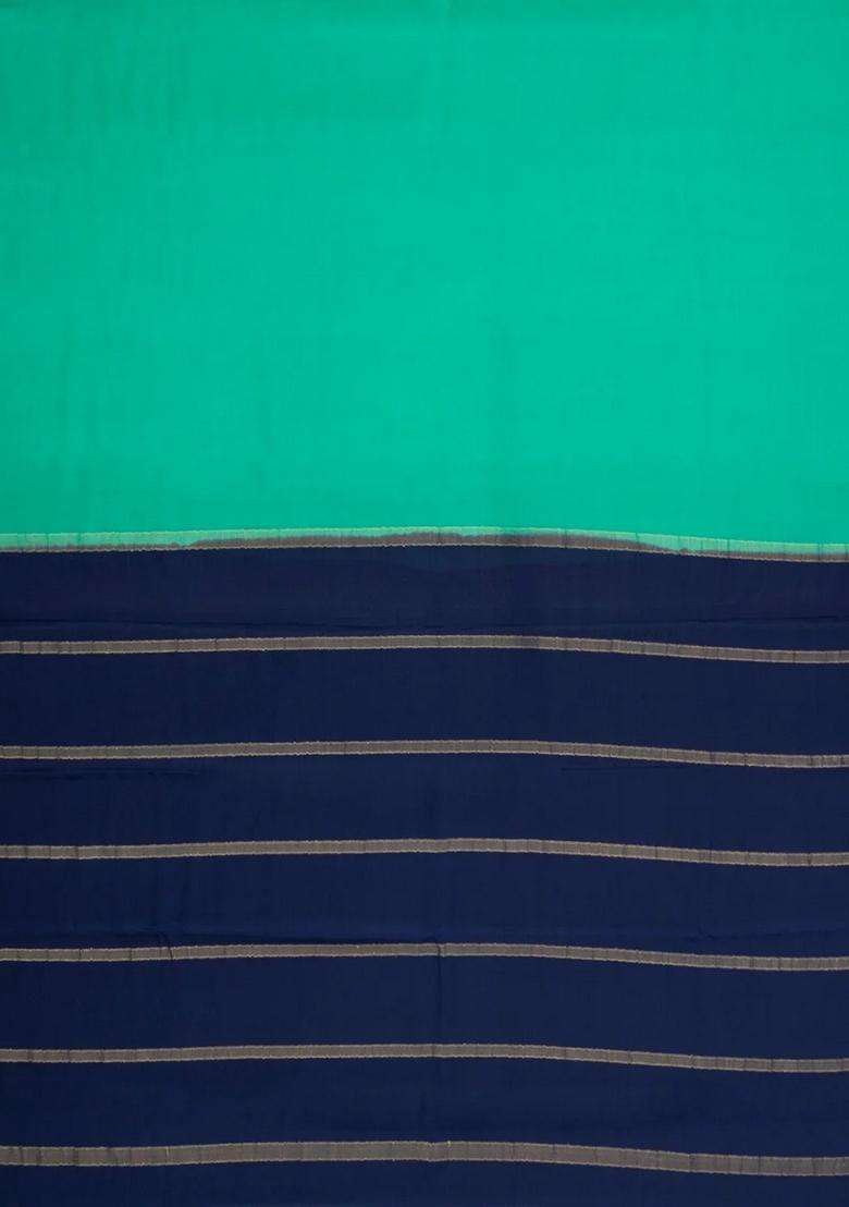 Aquamarine Woven Mysore Silk Saree With Contrast Border With Traditional Woven Design For Women - Indya