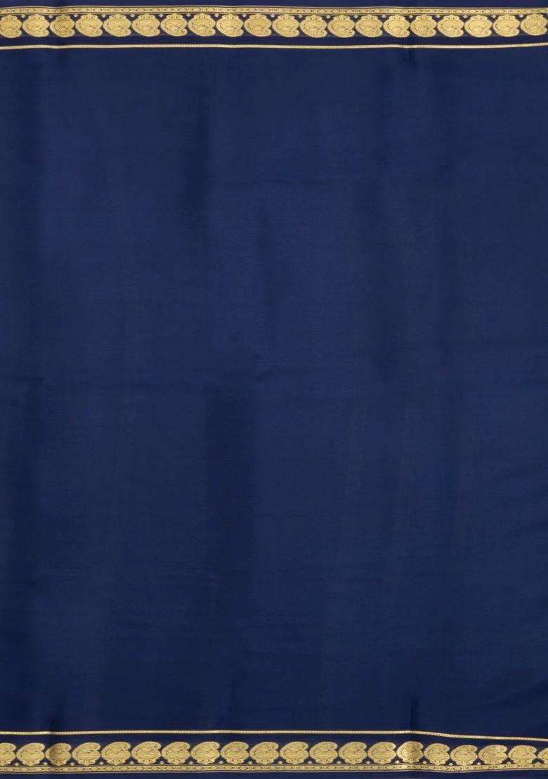 Aquamarine Woven Mysore Silk Saree With Contrast Border With Traditional Woven Design For Women - Indya