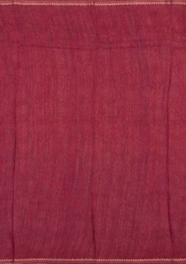 Burgundy Burugndy Printed Tussar Silk Saree With Kalamkari Motifs For Women - Indya