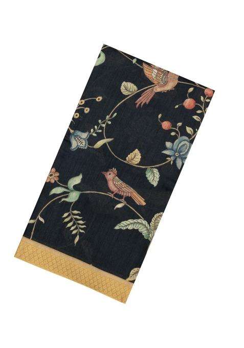 Black Printed Tussar Silk Saree With Kalamkari Motifs For Women