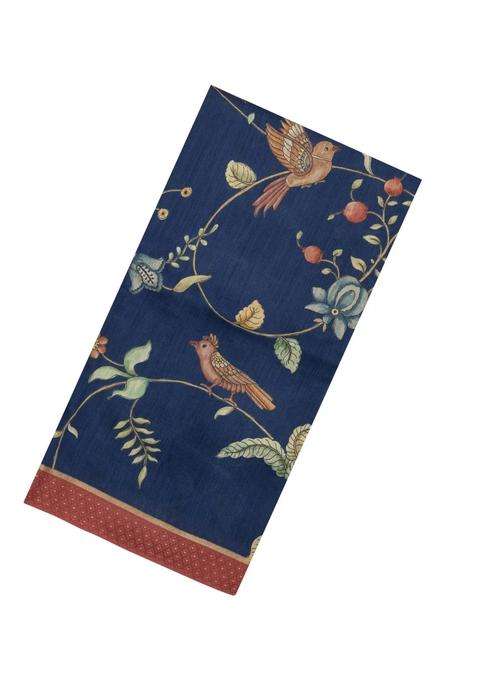 Navy Blue Printed Tussar Silk Saree With Kalamkari Motifs For Women