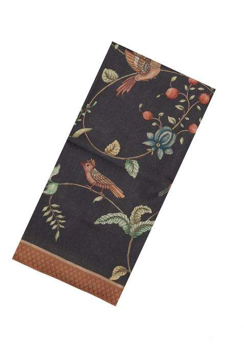 Black Printed Tussar Silk Saree With Kalamkari Motifs For Women