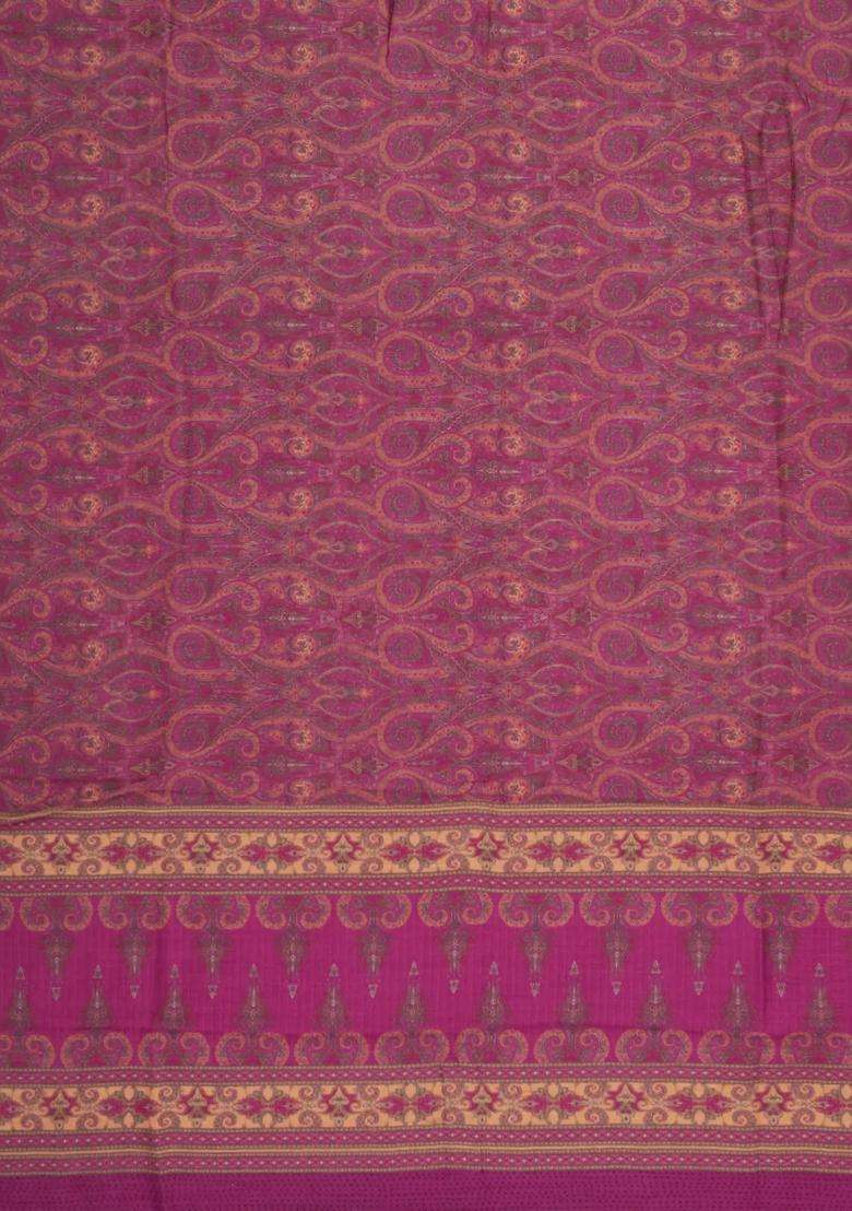 Burgundy Burugndy Printed Tussar Silk Saree With Floral Motifs For Women - Indya