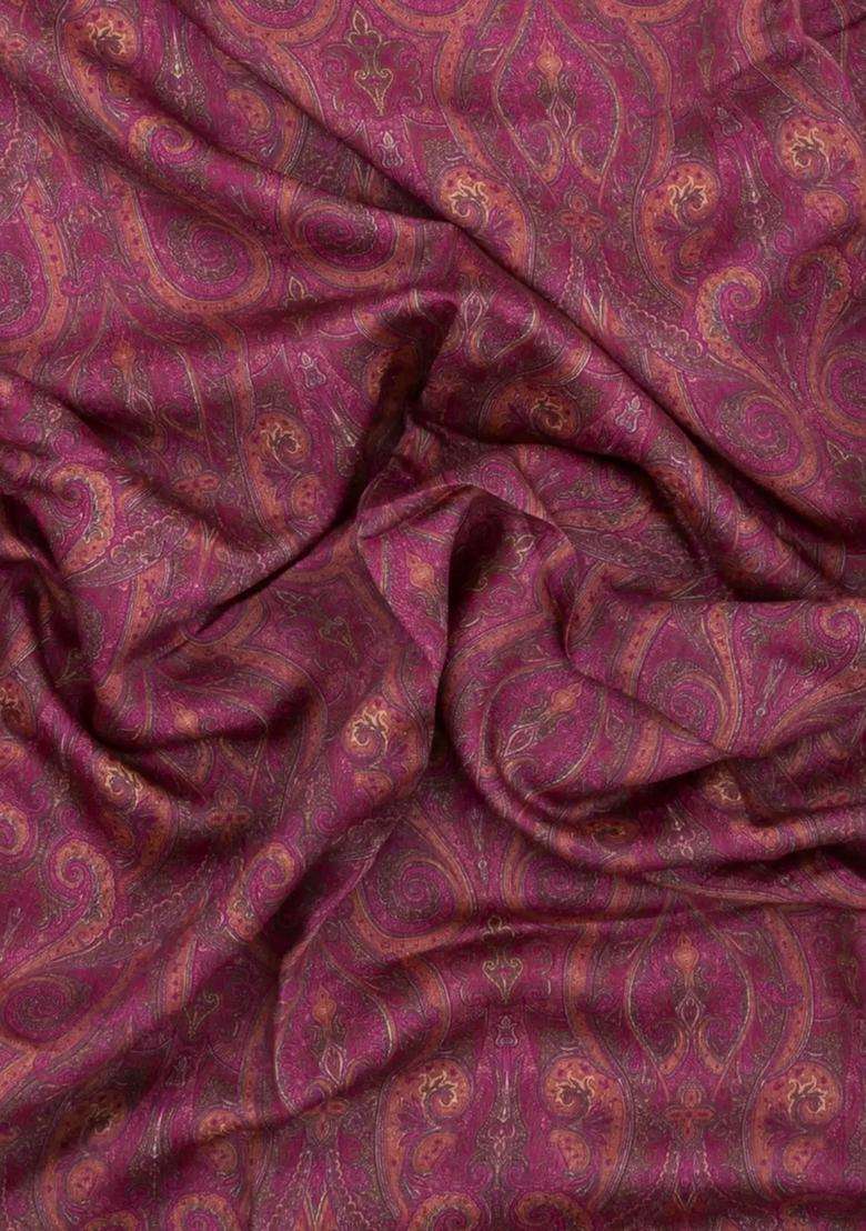 Burgundy Burugndy Printed Tussar Silk Saree With Floral Motifs For Women - Indya