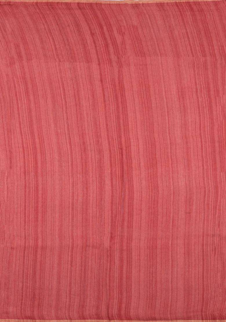 Rust Printed Tussar Silk Saree With Floral Motifs For Women - Indya