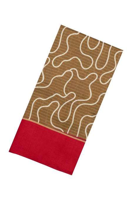 Default Title Dark Beige Printed Tussar Silk Saree With Stripes Abstract Motifs For Women