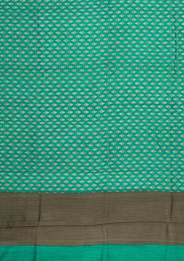 Aquamarine Printed Tussar Silk Saree With Floral Motifs For Women - Indya