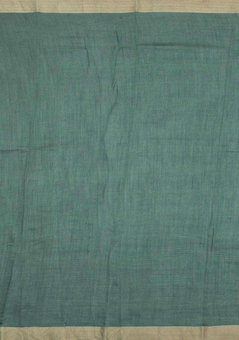 Cyan Printed Tussar Silk Saree With Floral Motifs For Women - Indya
