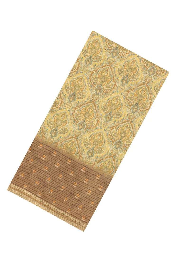 Sandal Printed Tussar Silk Saree With Floral Motifs For Women - Indya