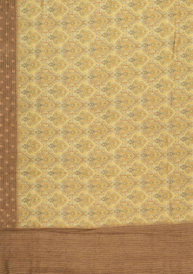 Sandal Printed Tussar Silk Saree With Floral Motifs For Women - Indya