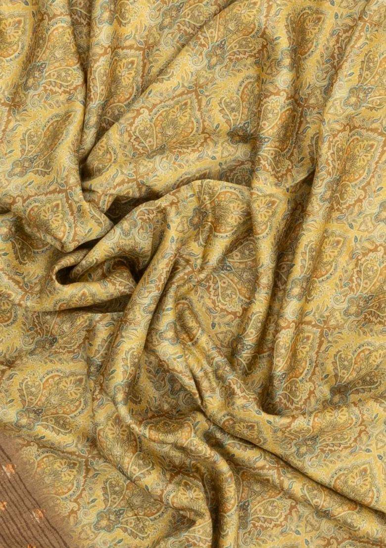 Sandal Printed Tussar Silk Saree With Floral Motifs For Women - Indya