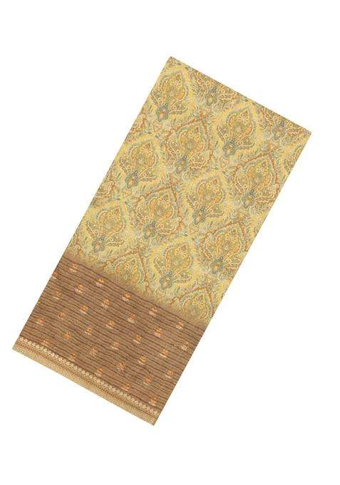 Sandal Printed Tussar Silk Saree With Floral Motifs For Women