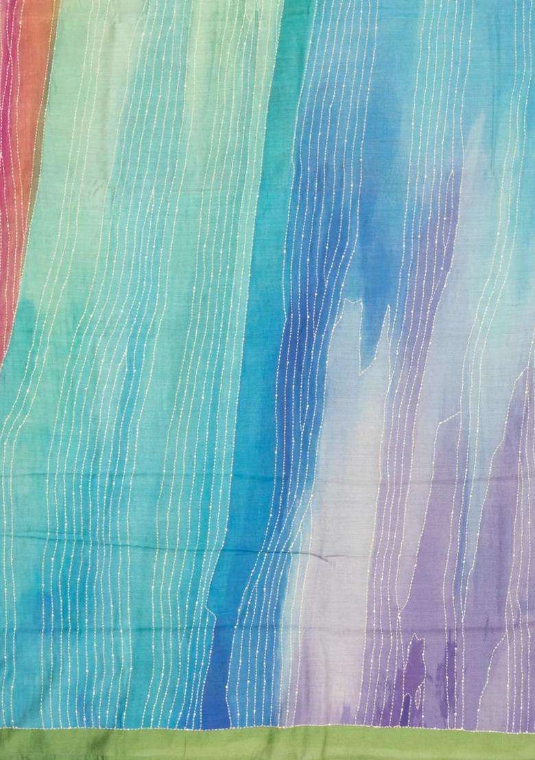 Multi Colour Printed Tussar Silk Saree With Abstract Motifs For Women - Indya