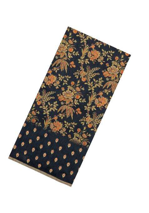 Midnight Blue Printed Tussar Silk Saree With Floral Motifs For Women