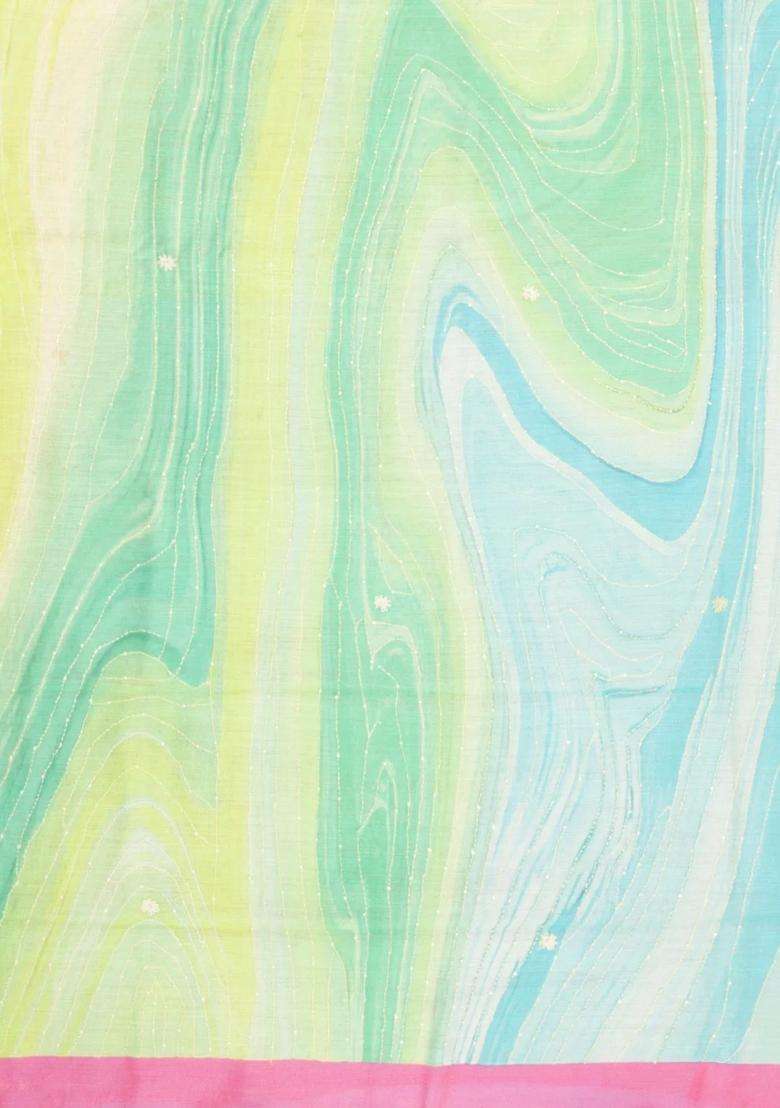 Multi Colour Printed Tussar Silk Saree With Abstract Motifs For Women - Indya