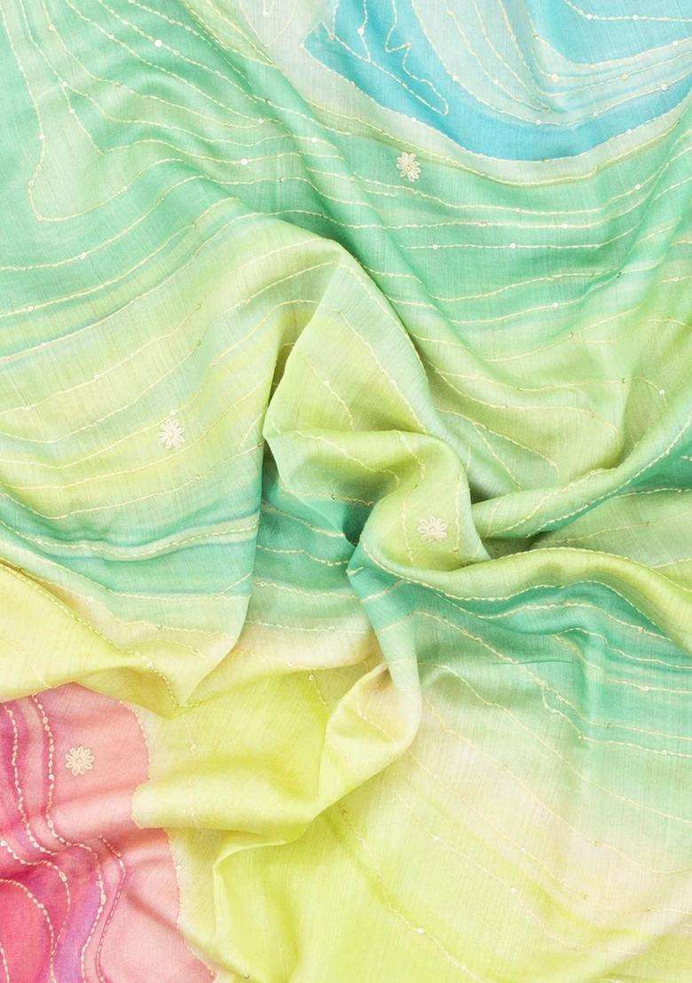 Multi Colour Printed Tussar Silk Saree With Abstract Motifs For Women - Indya