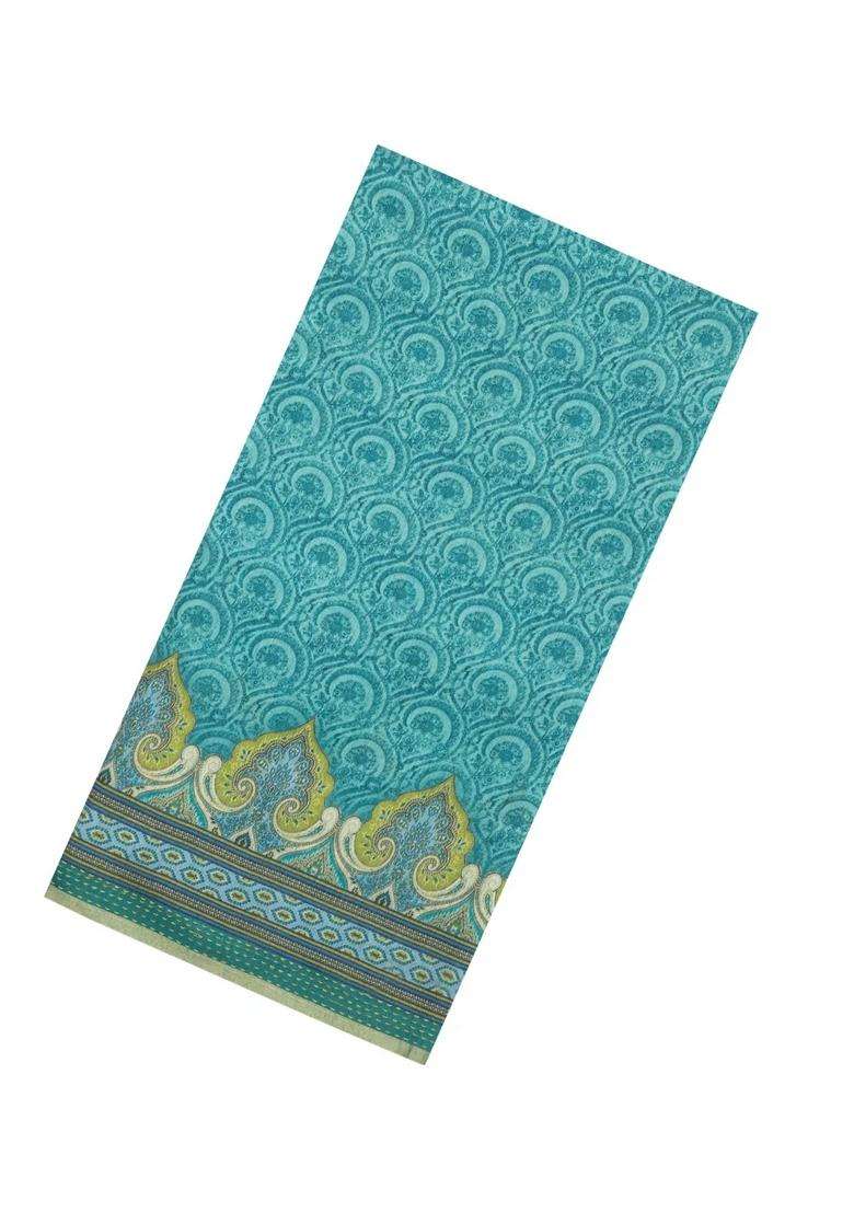 Cyan Printed Tussar Silk Saree With Floral Motifs For Women - Indya