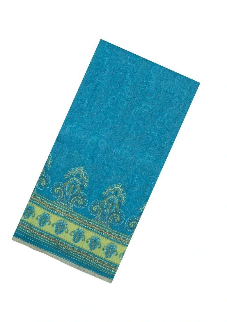 Blue Printed Tussar Silk Saree With Floral Motifs For Women - Indya