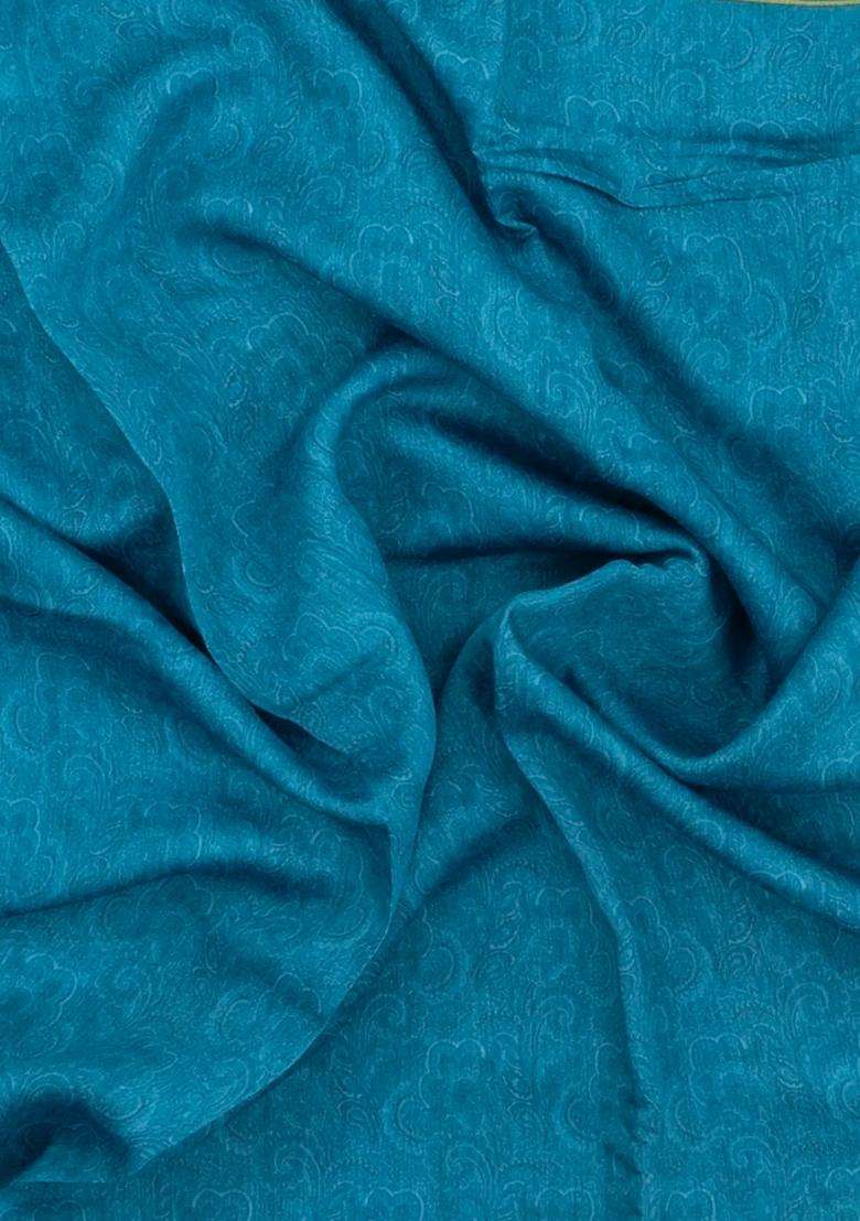 Blue Printed Tussar Silk Saree With Floral Motifs For Women - Indya