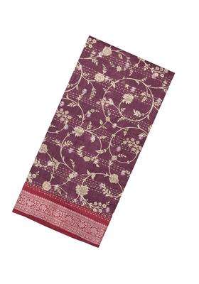 Maroon Printed Tussar Silk Saree With Floral Motifs For Women
