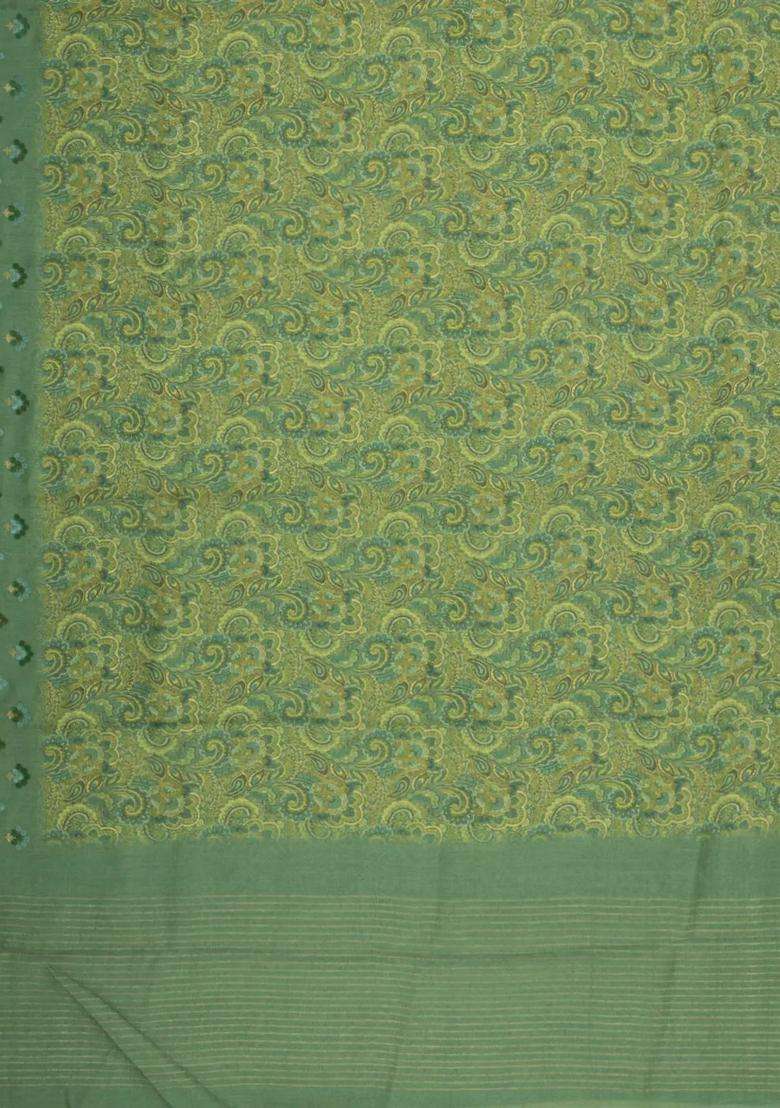 Green Printed Tussar Silk Saree With Floral Motifs For Women - Indya
