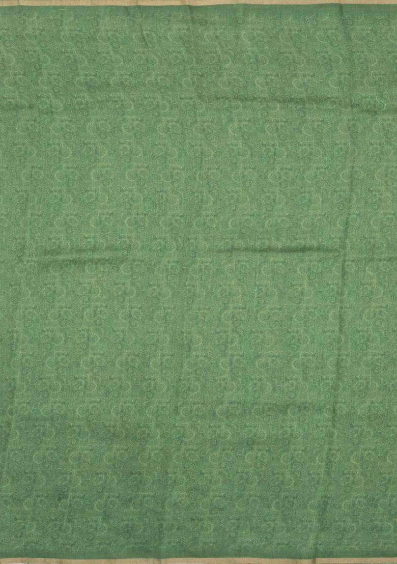 Green Printed Tussar Silk Saree With Floral Motifs For Women - Indya