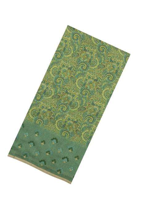 Green Printed Tussar Silk Saree With Floral Motifs For Women