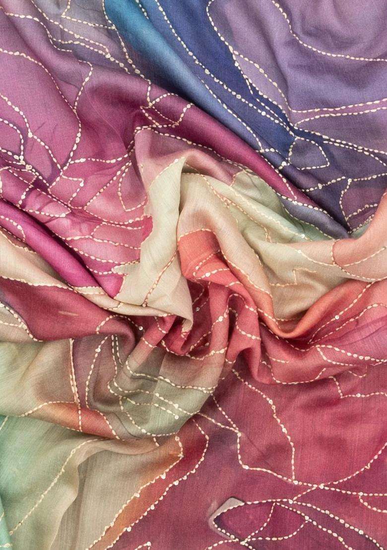 Multi Colour Printed Tussar Silk Saree With Abstract Motifs For Women - Indya