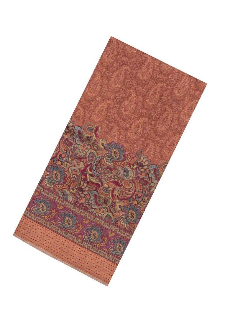 Rust Printed Tussar Silk Saree With Floral Motifs For Women - Indya
