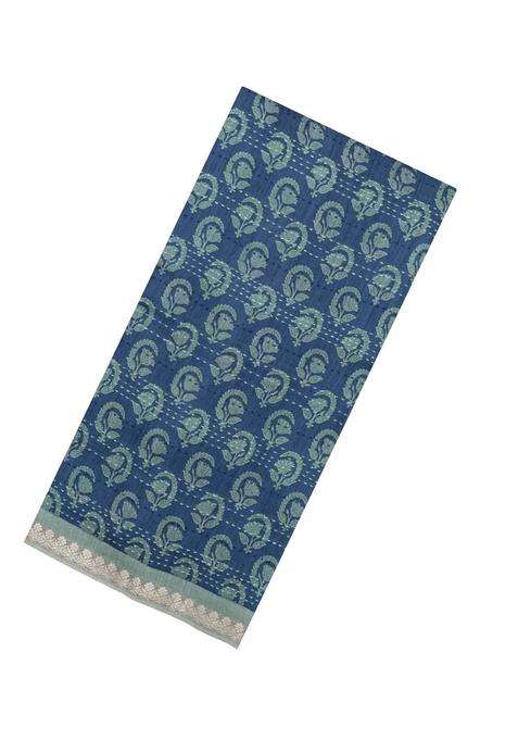 Indigo Printed Tussar Silk Saree With Floral Motifs For Women