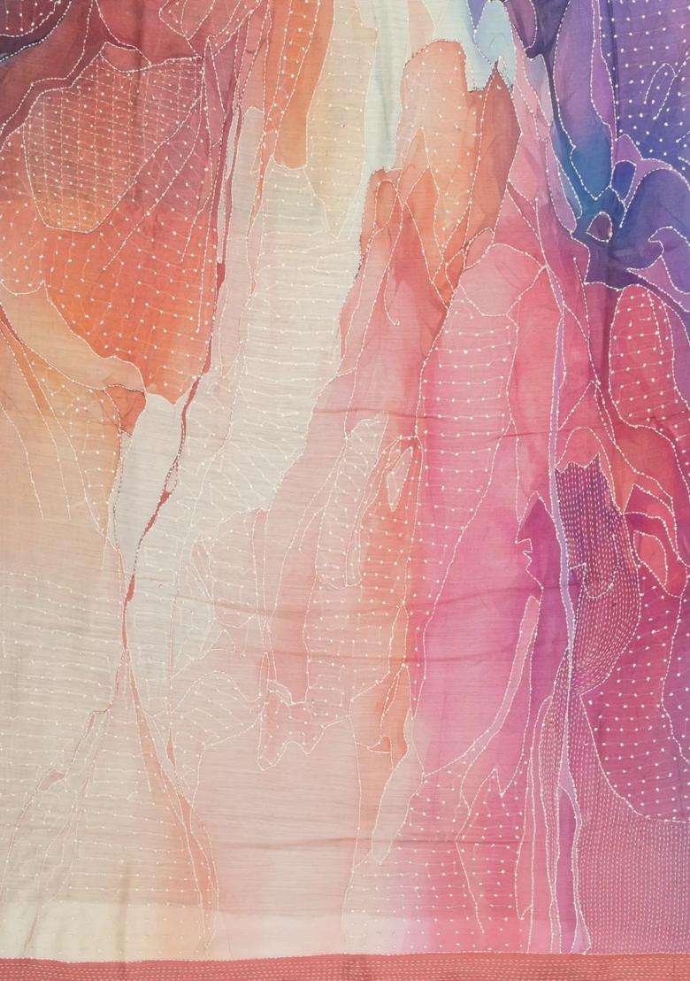 Multi Colour Printed Tussar Silk Saree With Abstract Motifs For Women - Indya