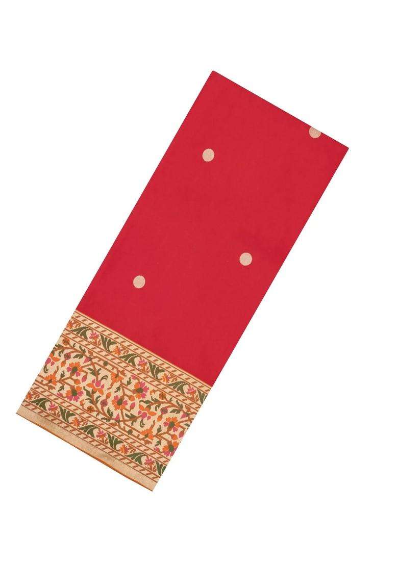 Red Handloom Banarasi Silk Saree With Meenakari Border With Buttas And Brocade Design For Women - Indya