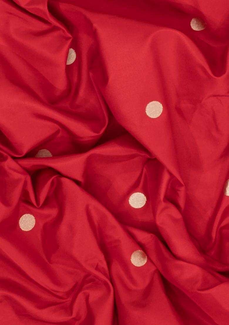 Red Handloom Banarasi Silk Saree With Meenakari Border With Buttas And Brocade Design For Women - Indya
