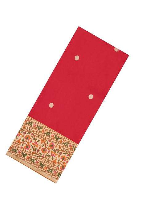 Red Handloom Banarasi Silk Saree With Meenakari Border With Buttas And Brocade Design For Women