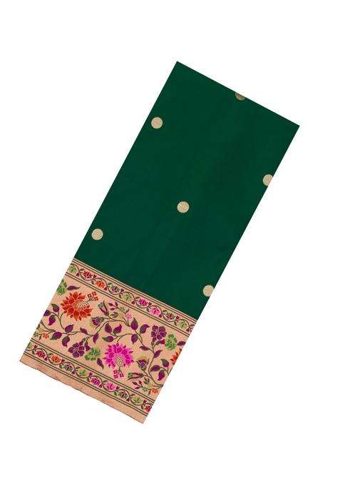 Dark Green Handloom Banarasi Silk Saree With Meenakari Border With Buttas And Brocade Design For Women
