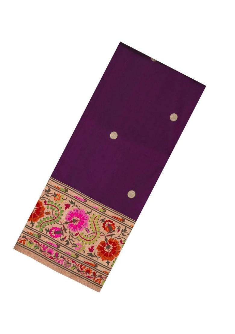 Dark Magenta Handloom Banarasi Silk Saree With Meenakari Border With Buttas And Brocade Design For Women - Indya