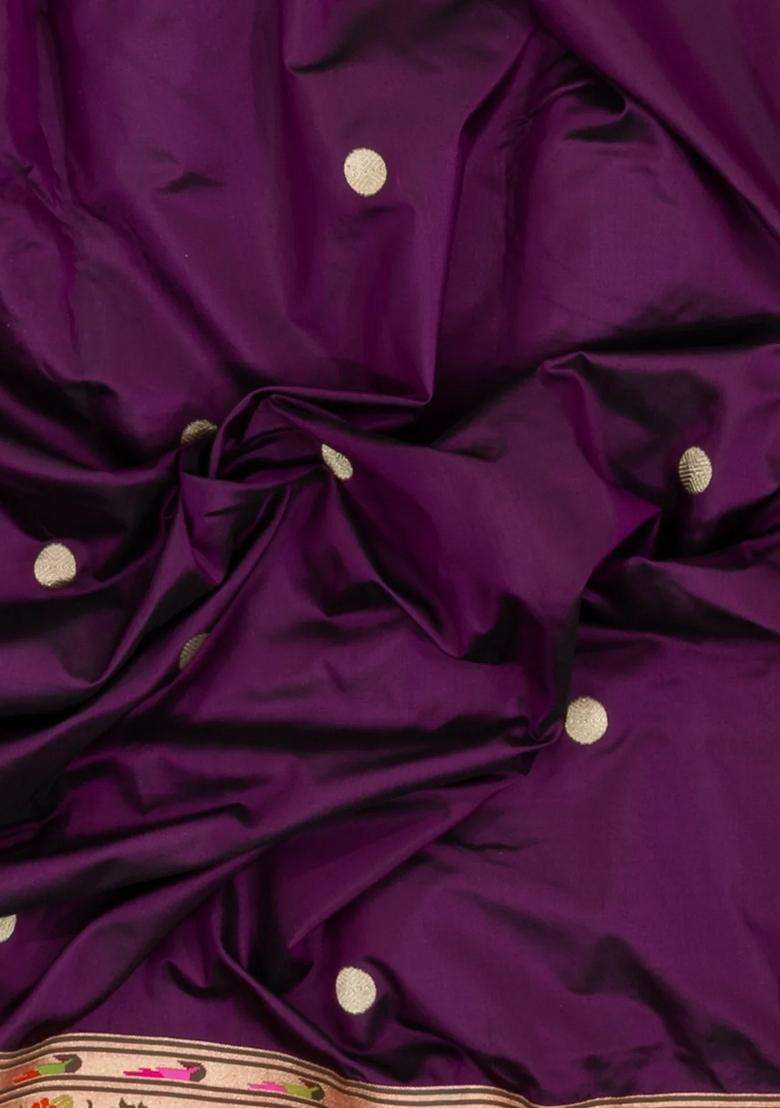 Dark Magenta Handloom Banarasi Silk Saree With Meenakari Border With Buttas And Brocade Design For Women - Indya