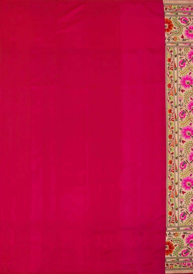 Dark Magenta Handloom Banarasi Silk Saree With Meenakari Border With Buttas And Brocade Design For Women - Indya