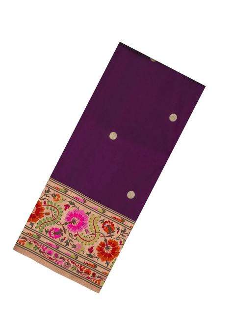 Dark Magenta Handloom Banarasi Silk Saree With Meenakari Border With Buttas And Brocade Design For Women